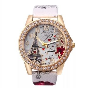 Womens Leather Band Stainless Steel Quartz Watch